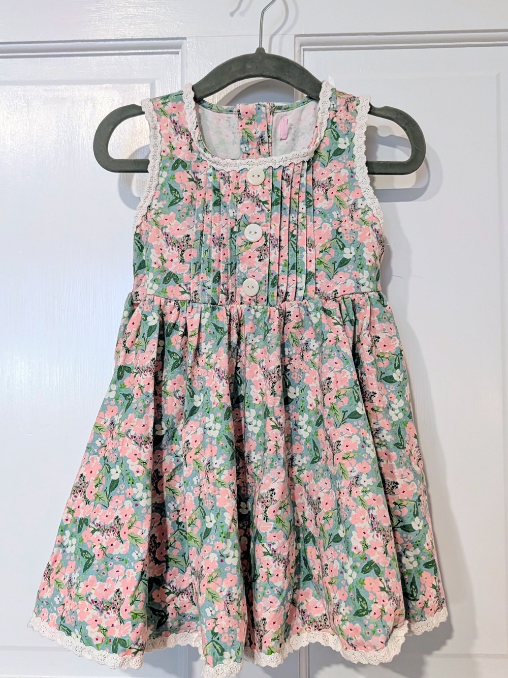 SweetHoney Pink & Green Floral Lace-Trim Girls' Dress
